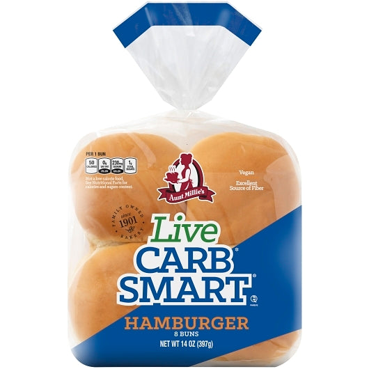 Aunt Millie's Live Carb Smart Hamburger Bun, 8 buns