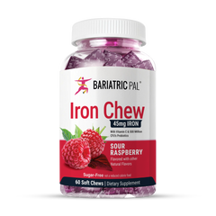 BariatricPal Sugar-Free Iron Soft Chews 45mg with Vitamin C & Probiotics - Sour Raspberry