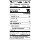 A nutrition facts label displays information about a food product, including serving size, calories, and nutrient content such as total fat, sodium, carbohydrates, and vitamins.