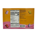 The back of a product box displays nutrition facts, including serving size, calories, and ingredients, against a colorful background with images of the product.