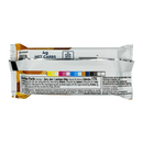 A nutrition bar package displays the back label with detailed nutritional information, including calories, net carbs, and ingredients, against a black background.