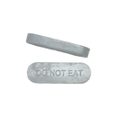 Two gray silica gel packets are shown, one flat and oval with "DO NOT EAT" embossed on the surface, and the other a rectangular shape, both intended for moisture absorption in packaging.