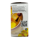 A product box displays a list of ingredients including hydrolyzed collagen and artificial flavors, with a QR code and a note about potential allergens like wheat and peanuts.