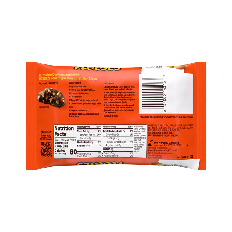 Hershey's Reese's Zero Sugar Peanut Butter Baking Chips, 7 oz