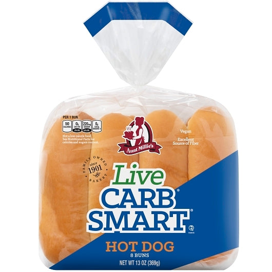 Aunt Millie's Live Carb Smart Hot Dog Bun, 8 buns