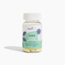 A clear bottle labeled "barilife Just One" contains yellow tablets for a bariatric multivitamin with iron, featuring a vanilla scent, and indicates a serving size of one tablet per day.