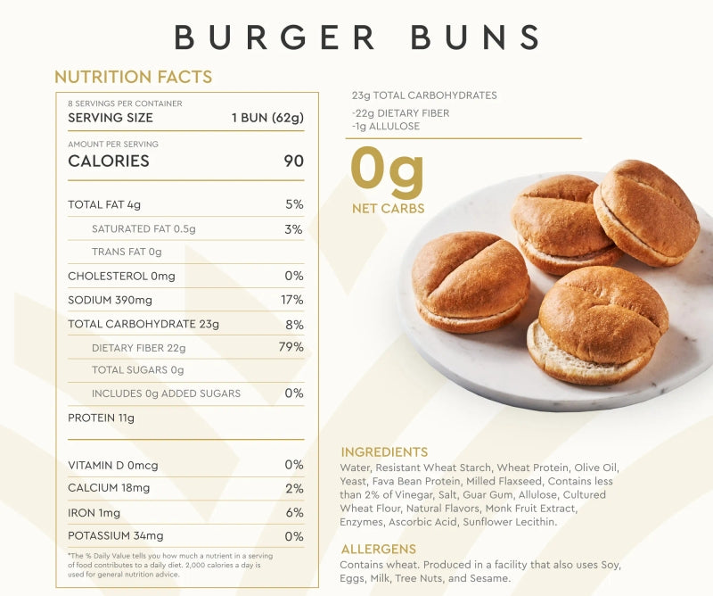 Hero Zero Net Carb Classic Burger Buns, 8 buns