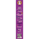 A vertical recipe card with a purple background, featuring step-by-step instructions for cooking pasta, including boiling, draining, and mixing with milk and cheese, along with a playful bunny graphic.