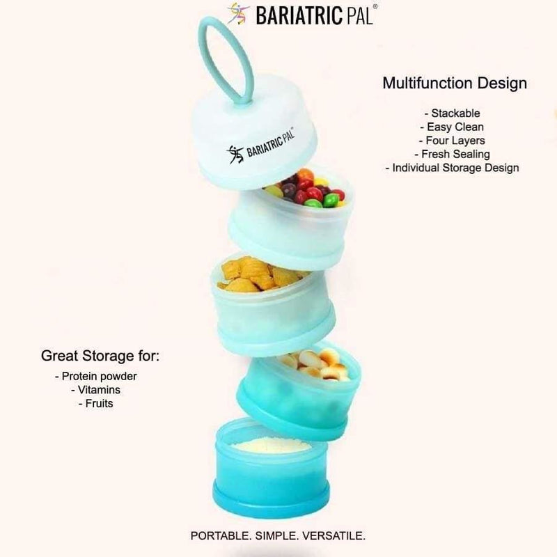 4 Compartment Detachable, Stackable, and Portion Controlled Food & Powder Storage Containers by BariatricPal - Pink & Blue Set