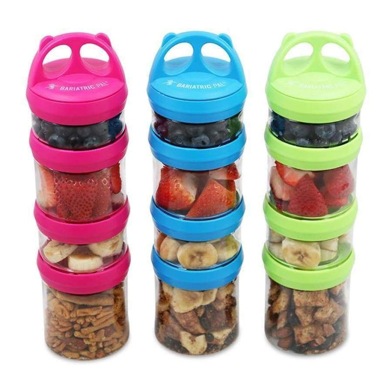 4 Compartment Twist Lock, Stackable, Leak-Proof, Food Storage, Snack Jars & Portion Control Lunch Box by BariatricPal - Variety Pack