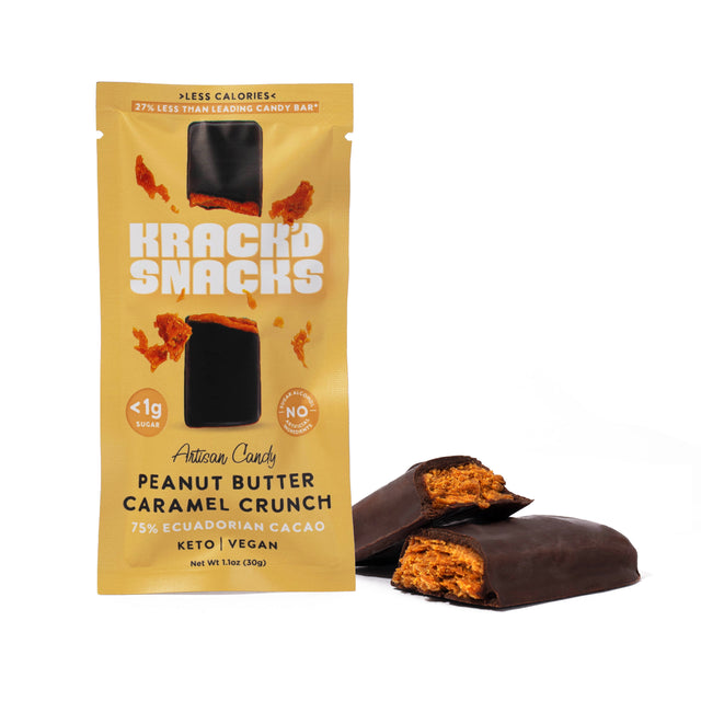 Artisan Crafted Dark Chocolate Peanut Butter Caramel Crunch by Krack'd Snacks - 75% Ecuadorian Cacao