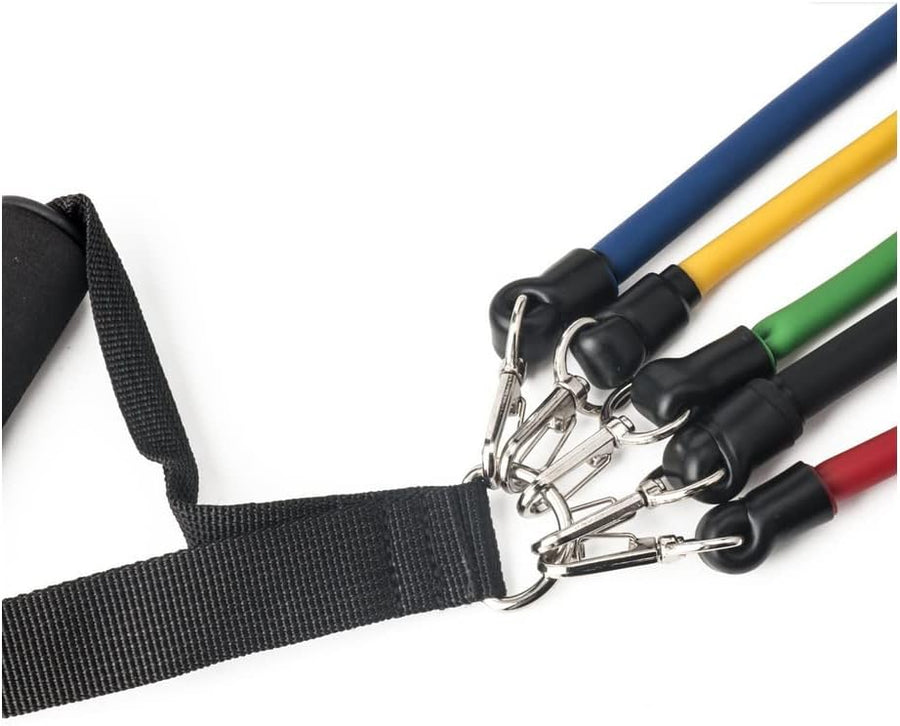 5 PCS RESISTANCE BANDS WITH WRINKLE ANKLE STRAPS, DOOR ANCHOR, FOAM HANDLES AND CARRY BAG At