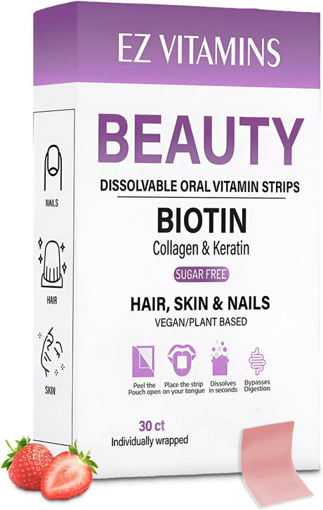 EZ VITAMINS Dissolvable Oral Beauty Strips - Hair, Skin, & Nails