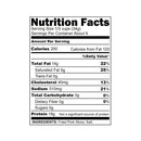 A nutrition facts label displays serving size, calories, and nutrient content for fried pork skins, highlighting total fat, cholesterol, sodium, and protein information.