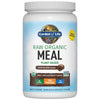 A white container of Garden of Life Raw Organic Meal in chocolate flavor, labeled as a plant-based meal replacement shake, highlights 20g of protein and 0g of sugar, with a USDA organic seal.