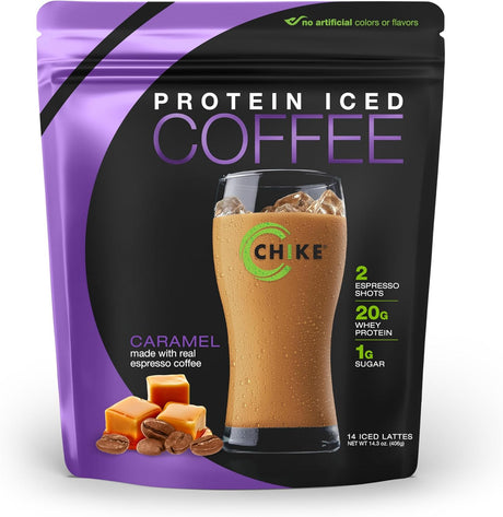 Chike Nutrition Café Glacé Hyperprotéiné, Sac de 14 portions - Caramel, 406 g