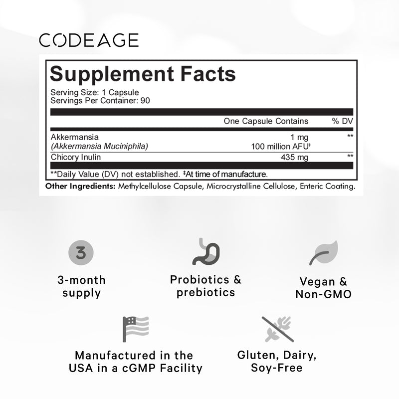 Codeage Akkermansia - Probiotic & Prebiotic 100 Million AFUs