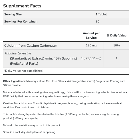 NOW Tribulus, 1000mg Tablets