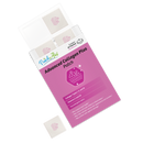 A box of Advanced Collagen Plus patches, featuring a pink design and a single patch partially out, highlights benefits like collagen types and vitamins for skin health.
