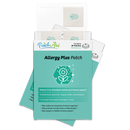 A package of Allergy Plus patches from PatchAid, featuring a teal design with a flower icon, contains 30 patches aimed at providing immune support and reducing allergy symptoms.