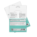 The back of a skincare product package displays usage instructions, ingredients, and cautionary notes, featuring a turquoise and black design with text detailing application and safety information.