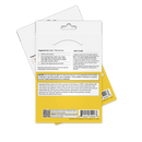 The image shows the back of a vitamin patch packaging with usage instructions, ingredients, and cautionary notes on a yellow background, designed for easy application and skin care.