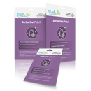 Three packages of Berberine Patch are displayed, featuring a purple design with icons and text highlighting their benefits for metabolic and wellness support, along with details about the contents and usage.