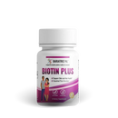 Bottle of BariatricPal Biotin Plus, a vegetarian and gluten-free supplement formulated to support skin, hair and intestinal flora. Contains 60 capsules.