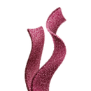 A shimmering, twisted ribbon of deep pink glitter is displayed against a light background, showcasing its vibrant color and sparkling texture.