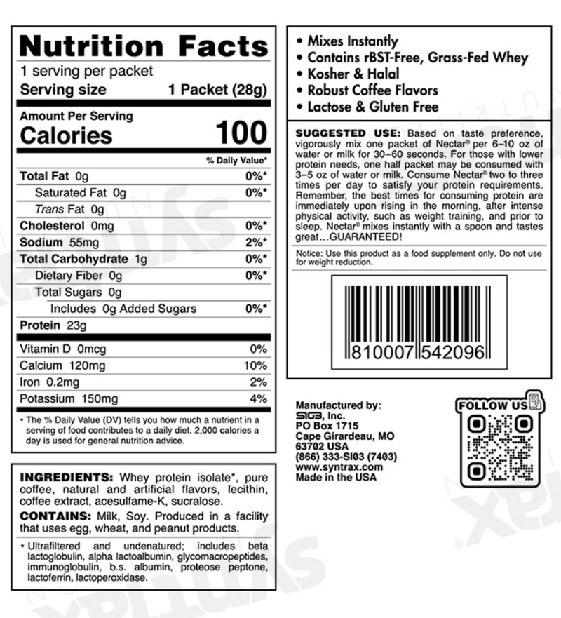 Syntrax Nectar Protein Powder Grab N' Go Box - Caramel Macchiato (12 Servings)