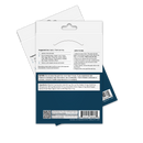 The image shows the back of a skincare patch package with instructions for use, ingredients, and cautionary notes, featuring a blue background and white text for easy readability.