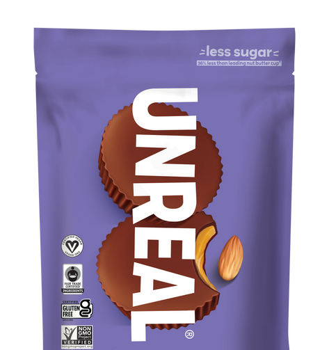 UNREAL Friandises au chocolat sans gluten - Coupes de beurre d'amande au chocolat noir, 90 g