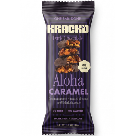 Barre chocolatée céto au chocolat noir Krack'd Snacks - Aloha Caramel / Une barre