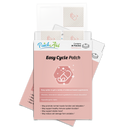 A package of Easy Cycle Patches from PatchAid, featuring a pink background, displays information about the product's benefits, including vitamins and minerals to reduce discomfort.