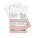 The back of a skincare product package displays usage instructions, ingredients, and cautionary notes for a daily patch designed to improve skin health.
