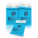 Three packages of PatchAid Electrolyte Hydration Patches are displayed, featuring a bright blue background, product details, and icons representing magnesium, potassium, and sodium for hydration and wellness.