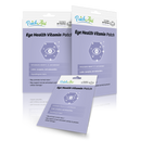 Three packages of PatchAid Eye Health Vitamin Patches are displayed, highlighting their antioxidant ingredients and benefits for eye health, with a soft purple background and clear product information.