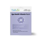 A package for Eye Health Vitamin Patches features a design with an eye symbol, highlights key ingredients like vitamins C and E, and includes benefits for vision and antioxidant support.