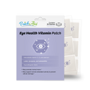 A package of Eye Health Vitamin Patches is displayed, featuring a hexagonal design with an eye icon and text highlighting antioxidants and benefits for vision, alongside multiple patches in the background.