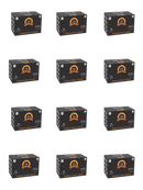 Twelve boxes of organic French roast coffee are arranged in a grid, each labeled with "12 Single Serve" and featuring a logo, all set against a black background.