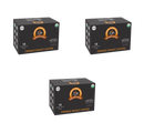 Three boxes of Alex's Low Acid Organic Coffee are displayed, each containing 12 single-serve cups of dark roast French coffee, featuring a black design with orange text and USDA organic certification.