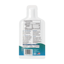 A white plastic pouch displays supplement facts, directions, and ingredients for a fiber product, emphasizing its benefits for digestive health and suitable usage for different age groups.