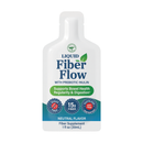 A white, squeezable bottle of Liquid Fiber Flow with prebiotic inulin, labeled with benefits for bowel health and digestion, featuring a neutral flavor and highlighting 15g of fiber, sugar-free, and grit-free.