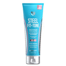 A turquoise tube of Steel Fit + Tone body firming and contouring lotion, labeled "Pink Pomelo," highlights its moisturizing properties and contains 3% Unislim for skin tightening effects.
