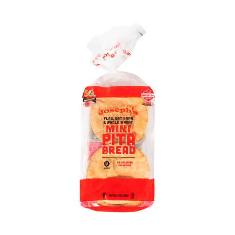 Joseph's Bakery Flax Oat Bran & Whole Wheat Mini Pita Bread - One Pack (8 pitas)