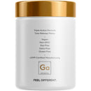 A white container with a gold lid displays product information, including "Triple-Action Formula," "Vegan," and "Gluten-Free," emphasizing its health-conscious features.