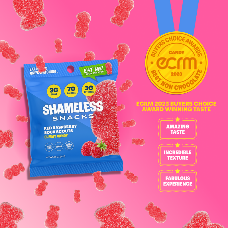 Shameless Snacks Gummy Candy - Red Raspberry Sour Scouts