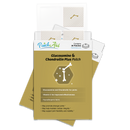 A pack of glucosamine and chondroitin plus patches is displayed, featuring a gold background with product details and health benefits listed, emphasizing joint support and hypoallergenic fabric.