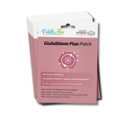 A pack of Glutathione Plus patches from PatchAid, featuring a pink background with a hexagonal graphic, highlights benefits like antioxidant support and contains 30 patches for health enhancement.