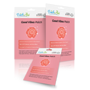 Three packages of "Good Vibes Patch" by PatchAid are displayed, featuring a pink background, a graphic of a head with a sun, and text highlighting mood support ingredients like 5-HTP and Lion's Mane.